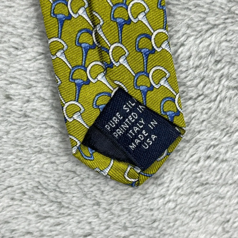 Brooks Brothers Necktie Mens OS Green Horsebit Print Pure Silk Made in USA